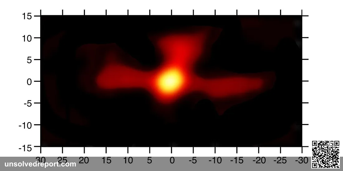 Map of the distribution of positrons towards the center of the Milky Way Galaxy, showing the bright 511 keV annihilation glow concentrated in the galactic bulge.