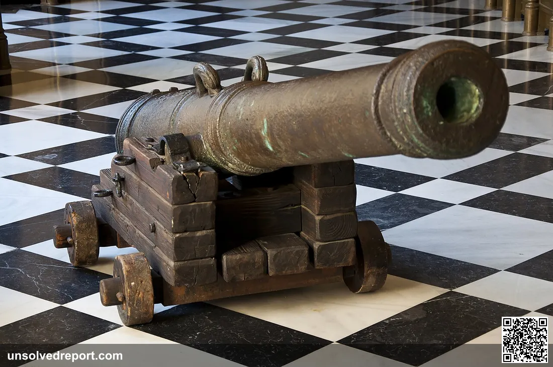 Gun of the Spanish ship "Nuestra Señora de Atocha" at the Archivo General de Indias in Seville, Spain