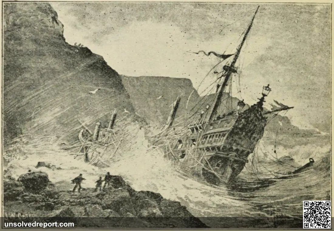 19th-century engraving depicting a Spanish galleon wrecking in a storm — the type of disaster that claimed the Atocha in the 1622 hurricane