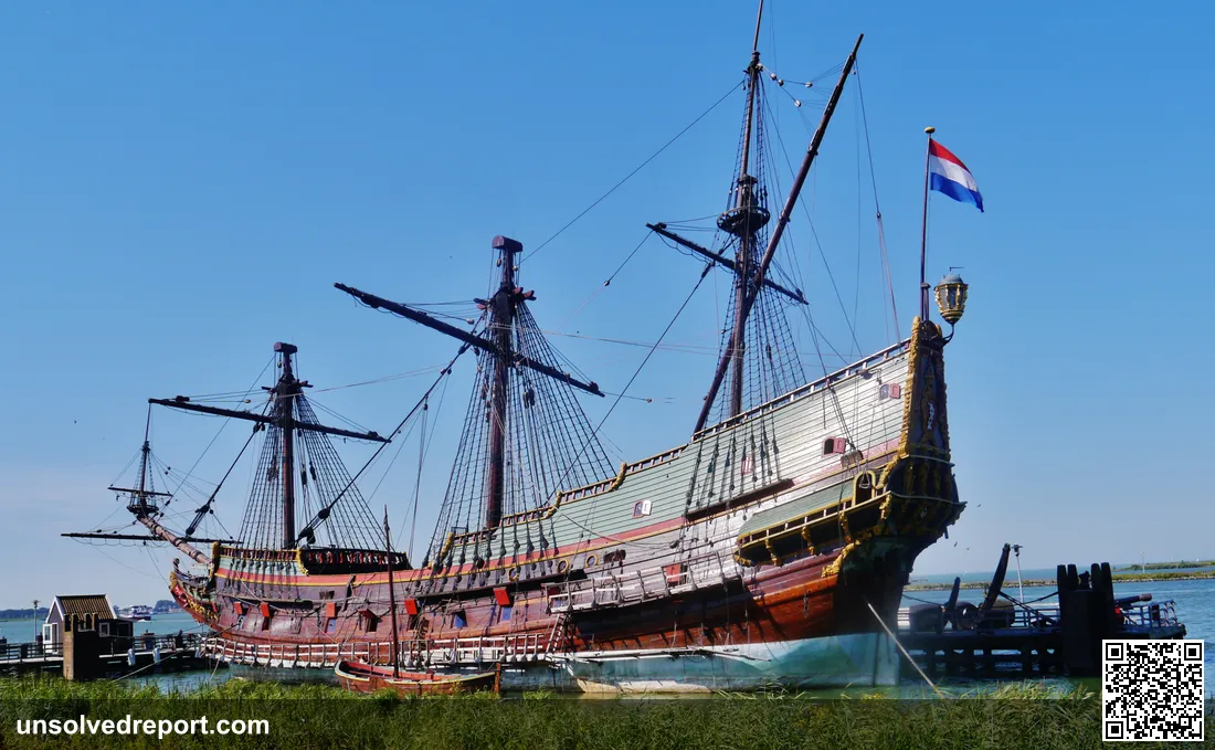 Full-scale replica of the VOC ship Batavia at Lelystad, Netherlands — built to the same specifications as the 1628 original that wrecked on the Houtman Abrolhos