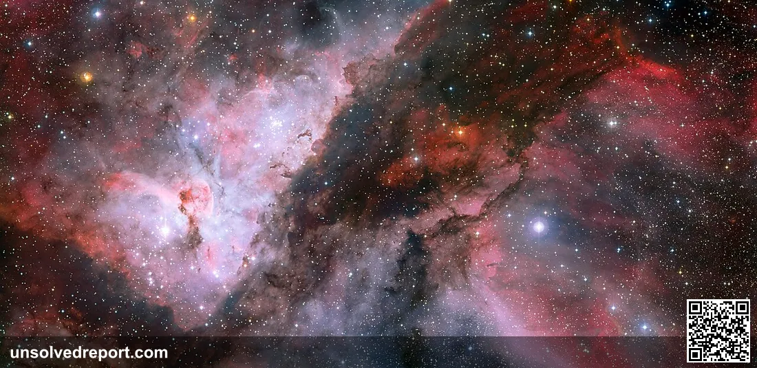 This spectacular panoramic view combines a new image of the field around the Wolf–Rayet star WR 22 in the Carina Nebula…