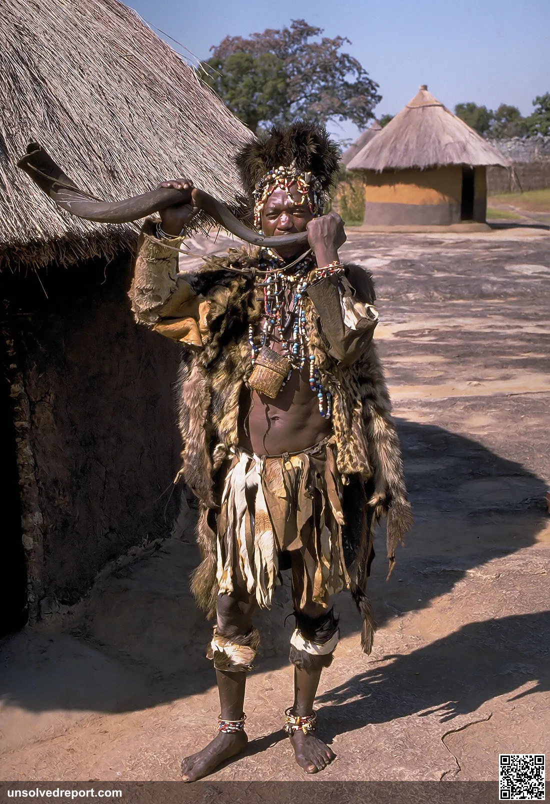 Witch doctor of the Shona people close to Great Zimbabwe, Zimbabwe.Kodak photo CD from slide.