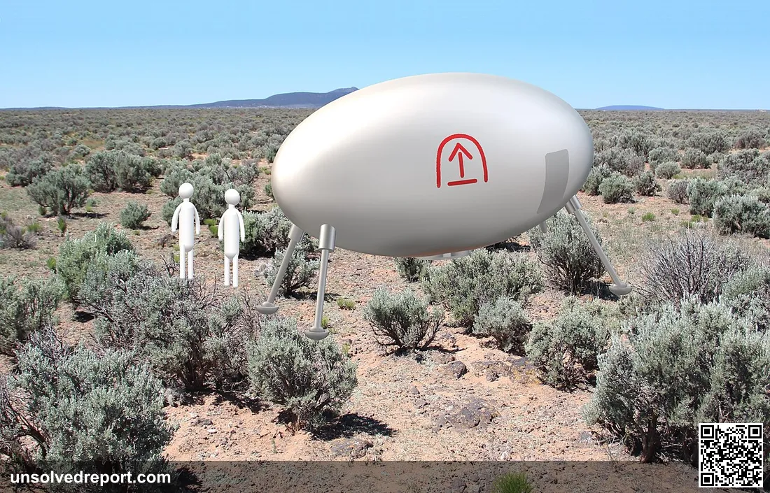 Model of the craft observed by Lonnie Zamora and Sam Chavez at 17:50 on 24 April 1964 at Secorro, NM, USA, superimposed…