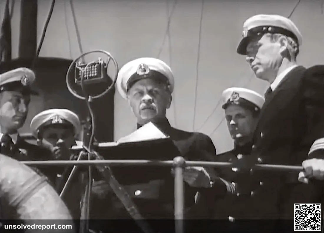 Frame from the 1940 film Disappearance of 'The Eagle'; The Solemn Meeting episode